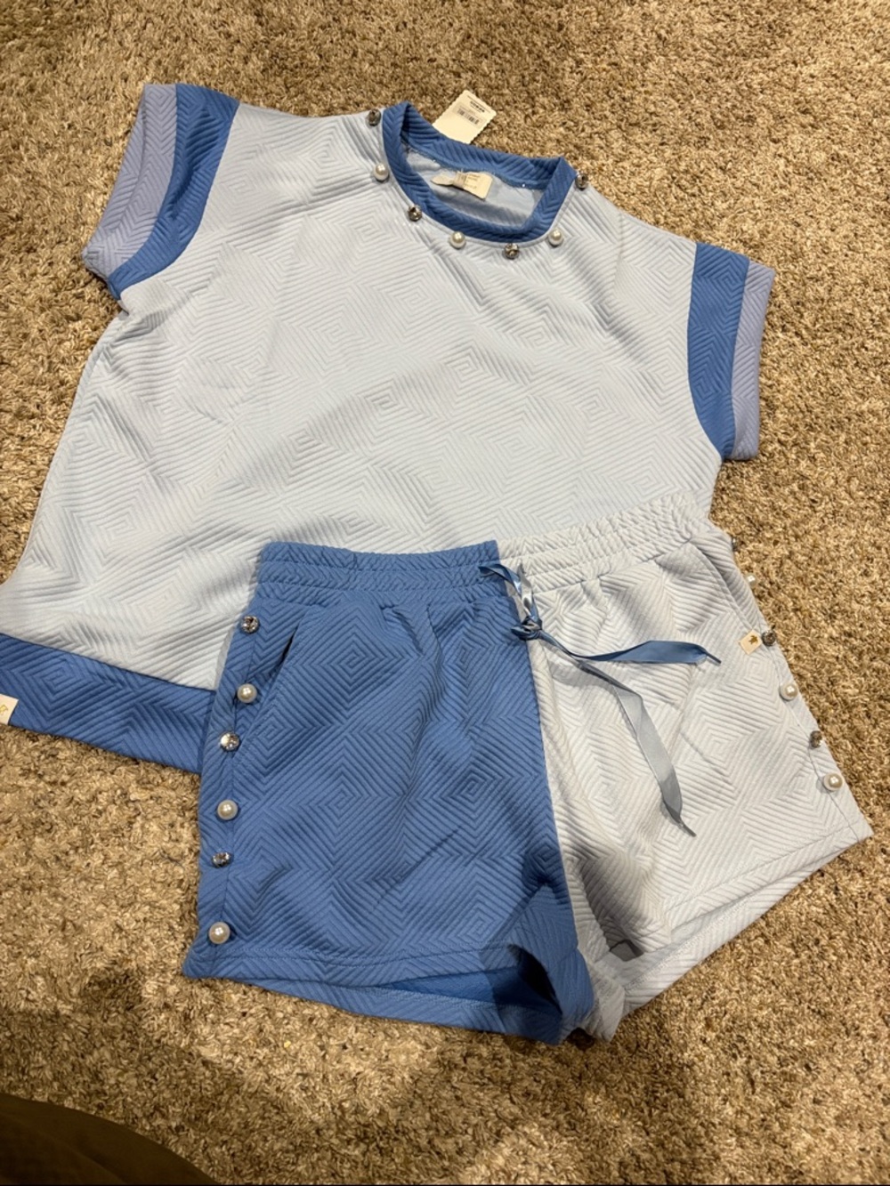 Blue Two-Tone Knit Short Set